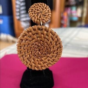 Vintage Woven Rattan Brown Earrings
